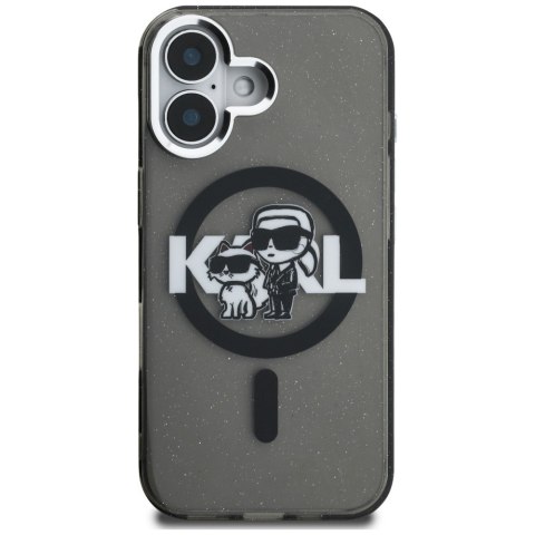 Etui Karl Lagerfeld IML Glitter Karl & Choupette Sketch Logo MagSafe do iPhone 16 czarny