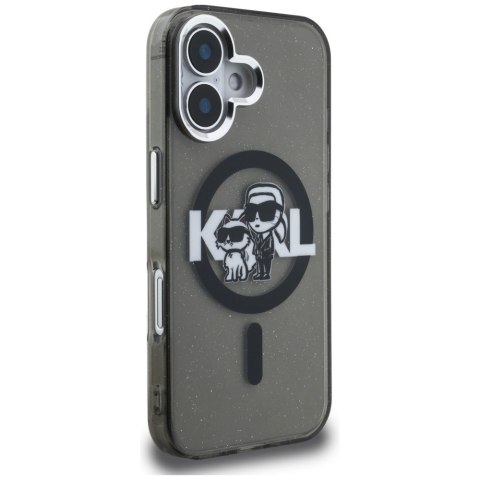 Etui Karl Lagerfeld IML Glitter Karl & Choupette Sketch Logo MagSafe do iPhone 16 czarny