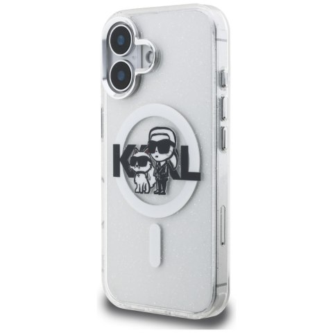 Etui Karl Lagerfeld IML Glitter Karl & Choupette Sketch Logo MagSafe do iPhone 16 prezroczysty