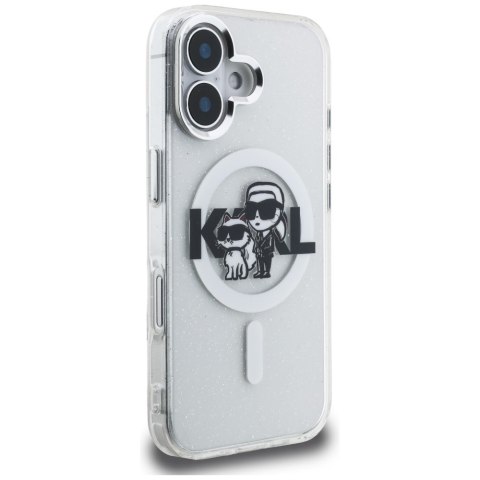 Etui Karl Lagerfeld IML Glitter Karl & Choupette Sketch Logo MagSafe do iPhone 16 prezroczysty