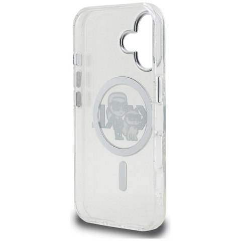 Etui Karl Lagerfeld IML Glitter Karl & Choupette Sketch Logo MagSafe do iPhone 16 prezroczysty