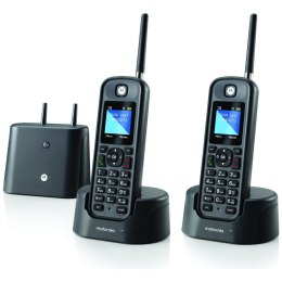 Telefon stacjonarny bezprzewodowy dalekiego zasięgu zestaw 2 szt Motorola O202 czarny