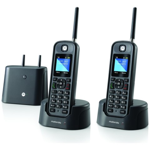 Telefon stacjonarny bezprzewodowy dalekiego zasięgu zestaw 2 szt Motorola O202 czarny
