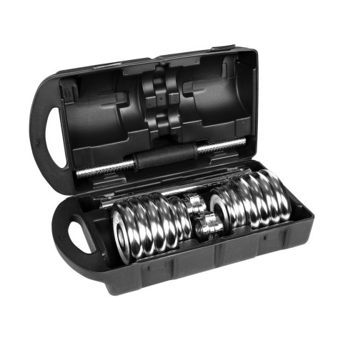 REBEL ACTIVE Chromowane hantle regulowane w walizce 15 kg z gryfem