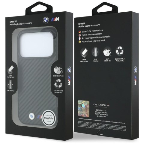 Etui BMW M Carbon Metal Logo MagSafe do iPhone 18 Pro / 17 Pro czarny