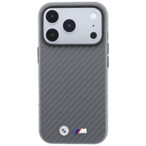 Etui BMW M Carbon Metal Logo MagSafe do iPhone 18 Pro / 17 Pro szary
