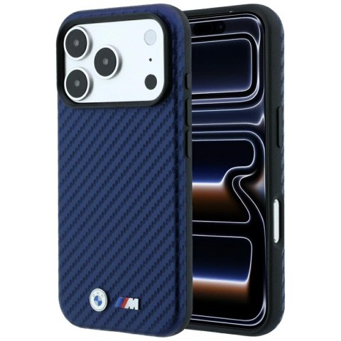 Etui BMW M Carbon Metal Logo MagSafe do iPhone 18 Pro / 17 Pro granatowy