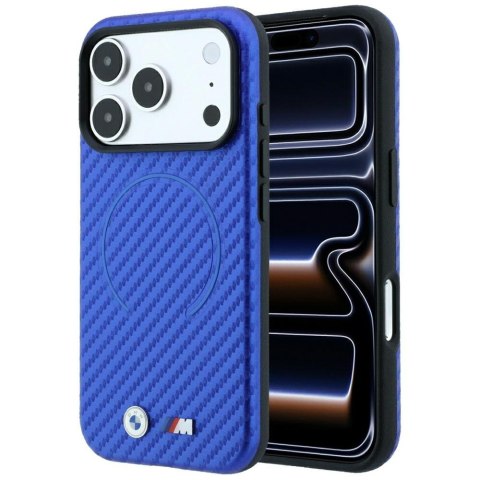 Etui BMW M Carbon Printed Ring MagSafe do iPhone 18 Pro / 17 Pro niebieski