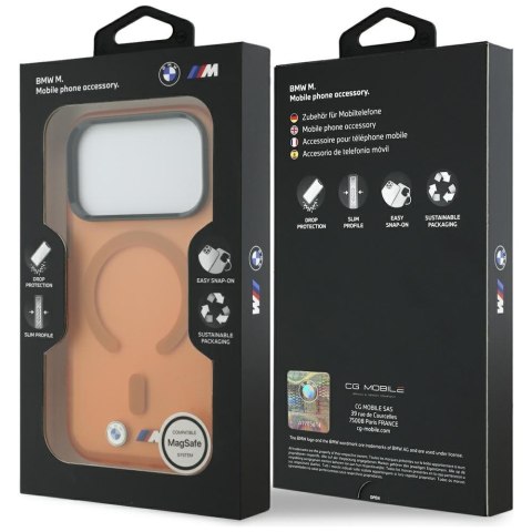 Etui BMW M IML Frosted Metal Logo & Trims MagSafe do iPhone 18 Pro / 17 Pro pomarańczowy