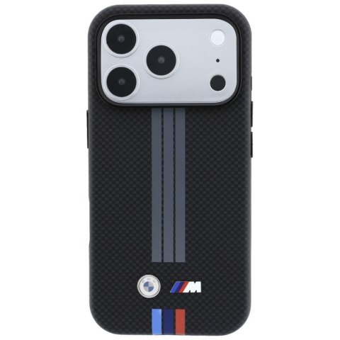 Etui BMW M Quadrille Kevlar Anthracite & Tricolor Print Lines MagSafe do iPhone 18 Pro / 17 Pro czarny