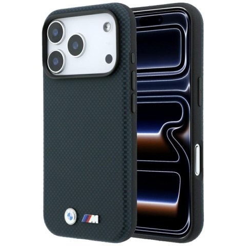 Etui BMW M Quadrille Kevlar Metal Logo MagSafe do iPhone 18 Pro / 17 Pro granatowy