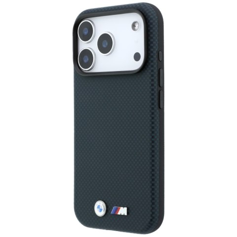 Etui BMW M Quadrille Kevlar Metal Logo MagSafe do iPhone 18 Pro / 17 Pro granatowy