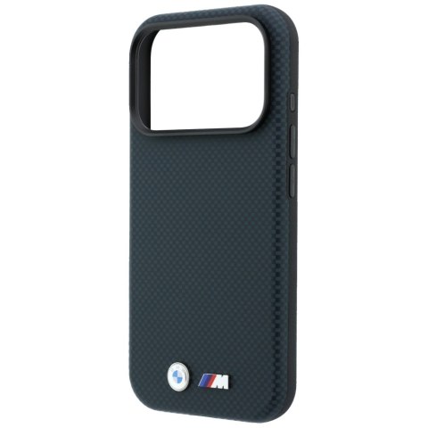 Etui BMW M Quadrille Kevlar Metal Logo MagSafe do iPhone 18 Pro / 17 Pro granatowy