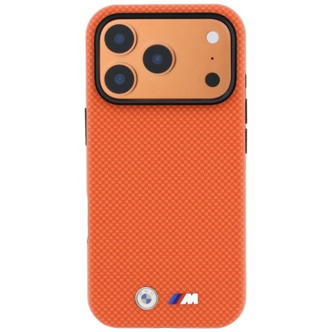 Etui BMW M Quadrille Kevlar Metal Logo MagSafe do iPhone 18 Pro / 17 Pro pomarańczowy
