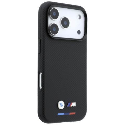 Etui BMW M Quadrille Kevlar Tricolor & Metal Logo MagSafe do iPhone 18 Pro / 17 Pro czarny