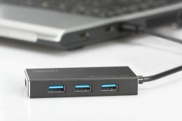 HUB/Koncentrator 4-portowy USB 3.0 SuperSpeed, aktywny, aluminium