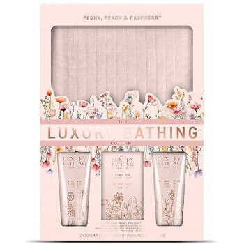The Luxury Bathing Company Body Care Gift Set with Cosmetic Bag (Peony, Peach & Raspberry)