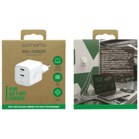 Ładowarka sieciowa 4smarts PDPlug SiC Dual 45W 2xUSB-C biały