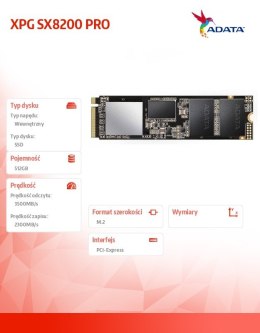 Dysk XPG SX8200 PRO 512GB PCIe 3.5/2.3 GB/s M.2