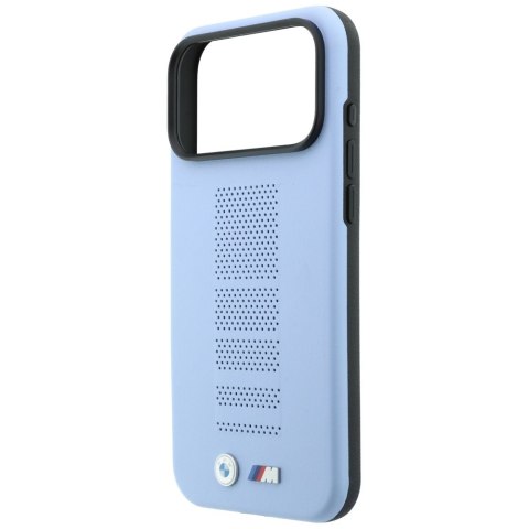 Etui BMW M Blue Perfo Metal Logo MagSafe do iPhone 18 Pro / 17 Pro niebieski