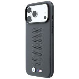 Etui BMW M Blue Perfo Metal Logo MagSafe do iPhone 18 Pro / 17 Pro szary