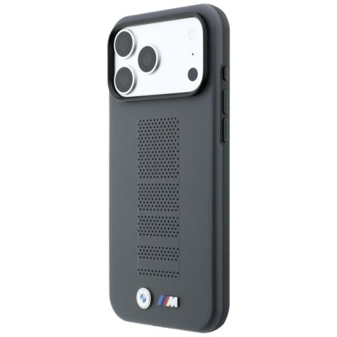 Etui BMW M Blue Perfo Metal Logo MagSafe do iPhone 18 Pro / 17 Pro szary