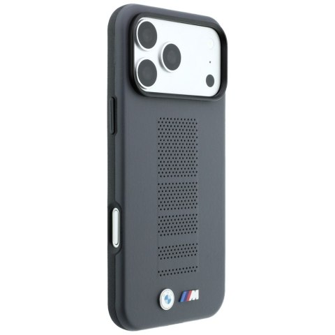 Etui BMW M Blue Perfo Metal Logo MagSafe do iPhone 18 Pro / 17 Pro szary