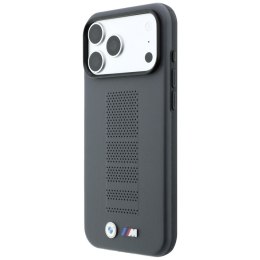 Etui BMW M Blue Perfo Metal Logo MagSafe do iPhone 18 Pro Max / 17 Pro Max szary
