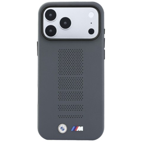 Etui BMW M Blue Perfo Metal Logo MagSafe do iPhone 18 Pro Max / 17 Pro Max szary