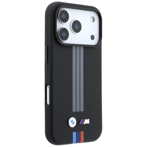 Etui BMW M Quadrille Kevlar Anthracite & Tricolor Print Lines MagSafe do iPhone 18 Pro Max / 17 Pro Max czarny
