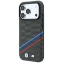 Etui BMW M Quadrille Kevlar Print Tricolor Lines & Metal Logo MagSafe do iPhone 18 Pro / 17 Pro antracytowy