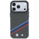 Etui BMW M Quadrille Kevlar Print Tricolor Lines & Metal Logo MagSafe do iPhone 18 Pro / 17 Pro antracytowy
