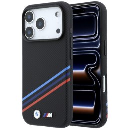 Etui BMW M Quadrille Kevlar Print Tricolor Lines & Metal Logo MagSafe do iPhone 18 Pro / 17 Pro czarny