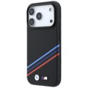 Etui BMW M Quadrille Kevlar Print Tricolor Lines & Metal Logo MagSafe do iPhone 18 Pro / 17 Pro czarny