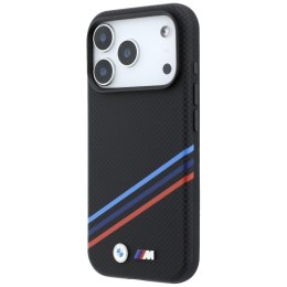 Etui BMW M Quadrille Kevlar Print Tricolor Lines & Metal Logo MagSafe do iPhone 18 Pro / 17 Pro czarny