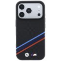 Etui BMW M Quadrille Kevlar Print Tricolor Lines & Metal Logo MagSafe do iPhone 18 Pro / 17 Pro czarny