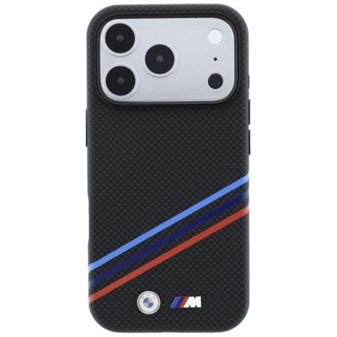 Etui BMW M Quadrille Kevlar Print Tricolor Lines & Metal Logo MagSafe do iPhone 18 Pro / 17 Pro czarny