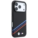 Etui BMW M Quadrille Kevlar Print Tricolor Lines & Metal Logo MagSafe do iPhone 18 Pro / 17 Pro czarny