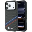 Etui BMW M Quadrille Kevlar Print Tricolor Lines & Metal Logo MagSafe do iPhone 18 Pro Max / 17 Pro Max antracytowy