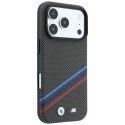 Etui BMW M Quadrille Kevlar Print Tricolor Lines & Metal Logo MagSafe do iPhone 18 Pro Max / 17 Pro Max antracytowy