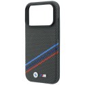 Etui BMW M Quadrille Kevlar Print Tricolor Lines & Metal Logo MagSafe do iPhone 18 Pro Max / 17 Pro Max antracytowy