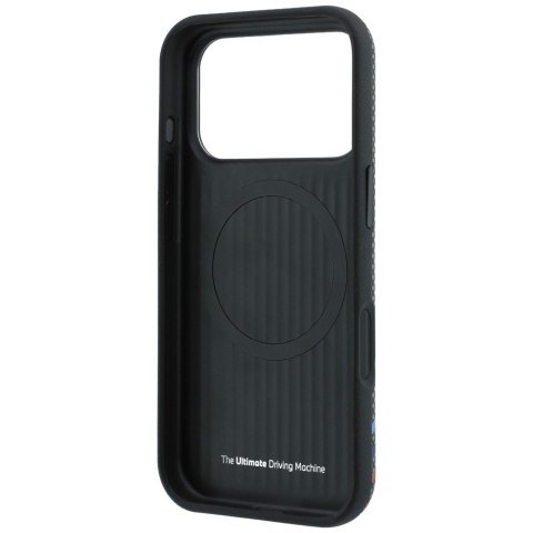 Etui BMW M Quadrille Kevlar Print Tricolor Lines & Metal Logo MagSafe do iPhone 18 Pro Max / 17 Pro Max antracytowy