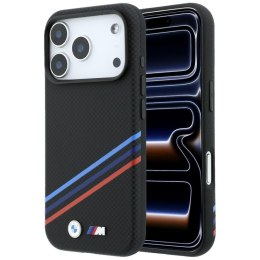 Etui BMW M Quadrille Kevlar Print Tricolor Lines & Metal Logo MagSafe do iPhone 18 Pro Max / 17 Pro Max czarny