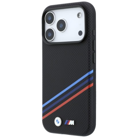 Etui BMW M Quadrille Kevlar Print Tricolor Lines & Metal Logo MagSafe do iPhone 18 Pro Max / 17 Pro Max czarny