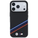 Etui BMW M Quadrille Kevlar Print Tricolor Lines & Metal Logo MagSafe do iPhone 18 Pro Max / 17 Pro Max czarny