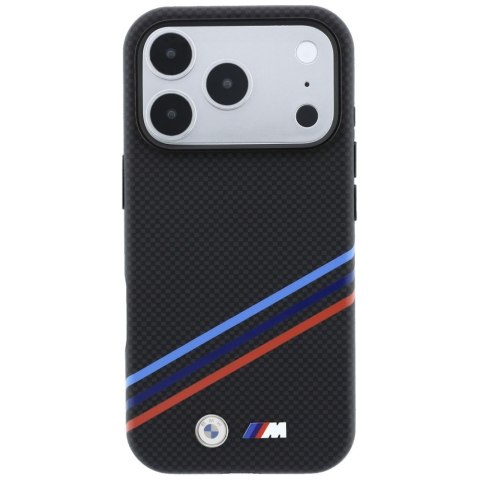 Etui BMW M Quadrille Kevlar Print Tricolor Lines & Metal Logo MagSafe do iPhone 18 Pro Max / 17 Pro Max czarny