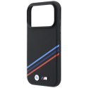 Etui BMW M Quadrille Kevlar Print Tricolor Lines & Metal Logo MagSafe do iPhone 18 Pro Max / 17 Pro Max czarny