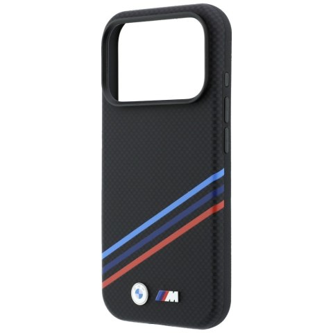 Etui BMW M Quadrille Kevlar Print Tricolor Lines & Metal Logo MagSafe do iPhone 18 Pro Max / 17 Pro Max czarny