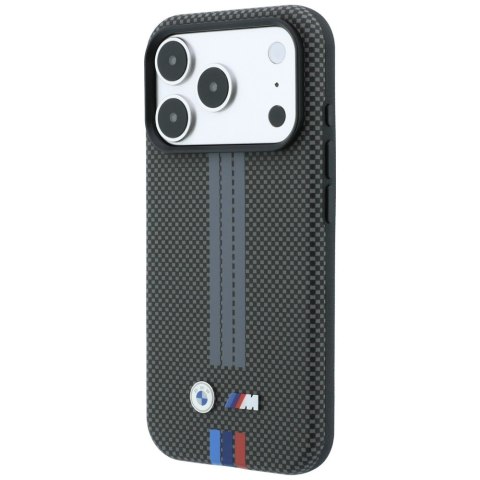 Etui BMW M Quadrille Kevlar Tricolor Print Lines MagSafe do iPhone 18 Pro / 17 Pro antracytowy