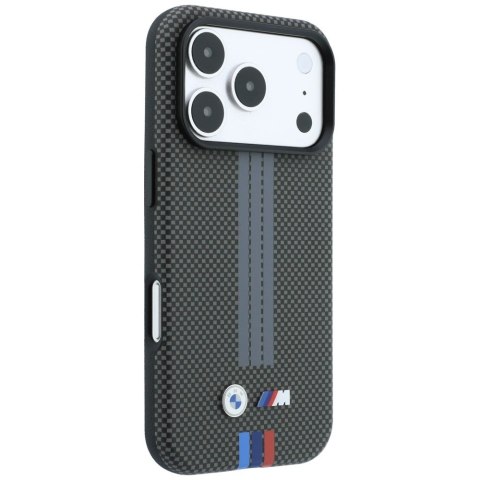 Etui BMW M Quadrille Kevlar Tricolor Print Lines MagSafe do iPhone 18 Pro / 17 Pro antracytowy